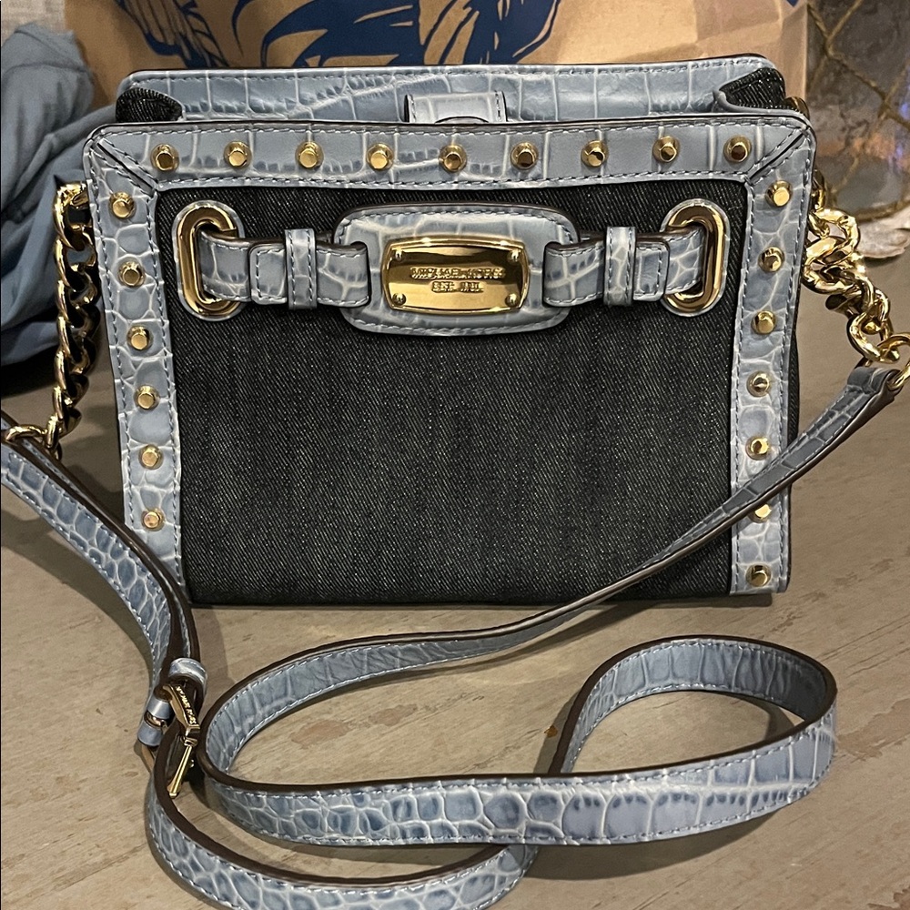 Michael Kors Denim and Blue Croc Crossbody Bag